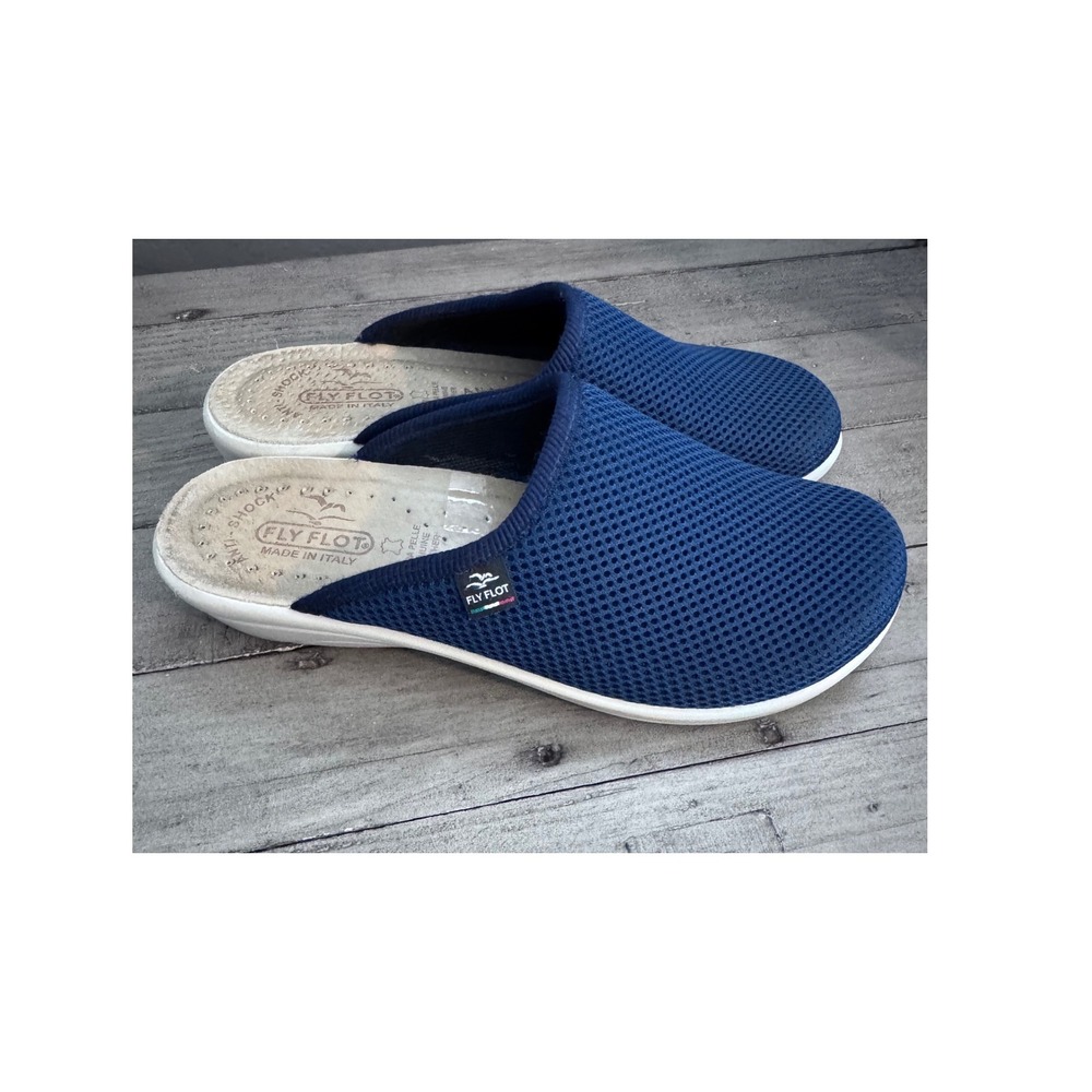 Fly Flot Womens Navy Blue Mesh Anti-Shock Anatomic Wedge Clog Mule Italy 39 8.5